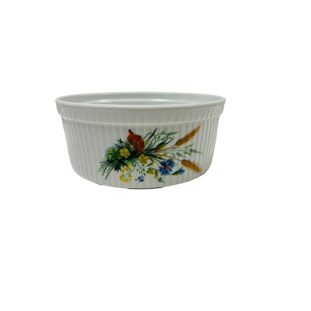 Vtg BIA Cordon Bleu Souffle Dish 6.75" Wildflower Wheat Porcelain France Baking
